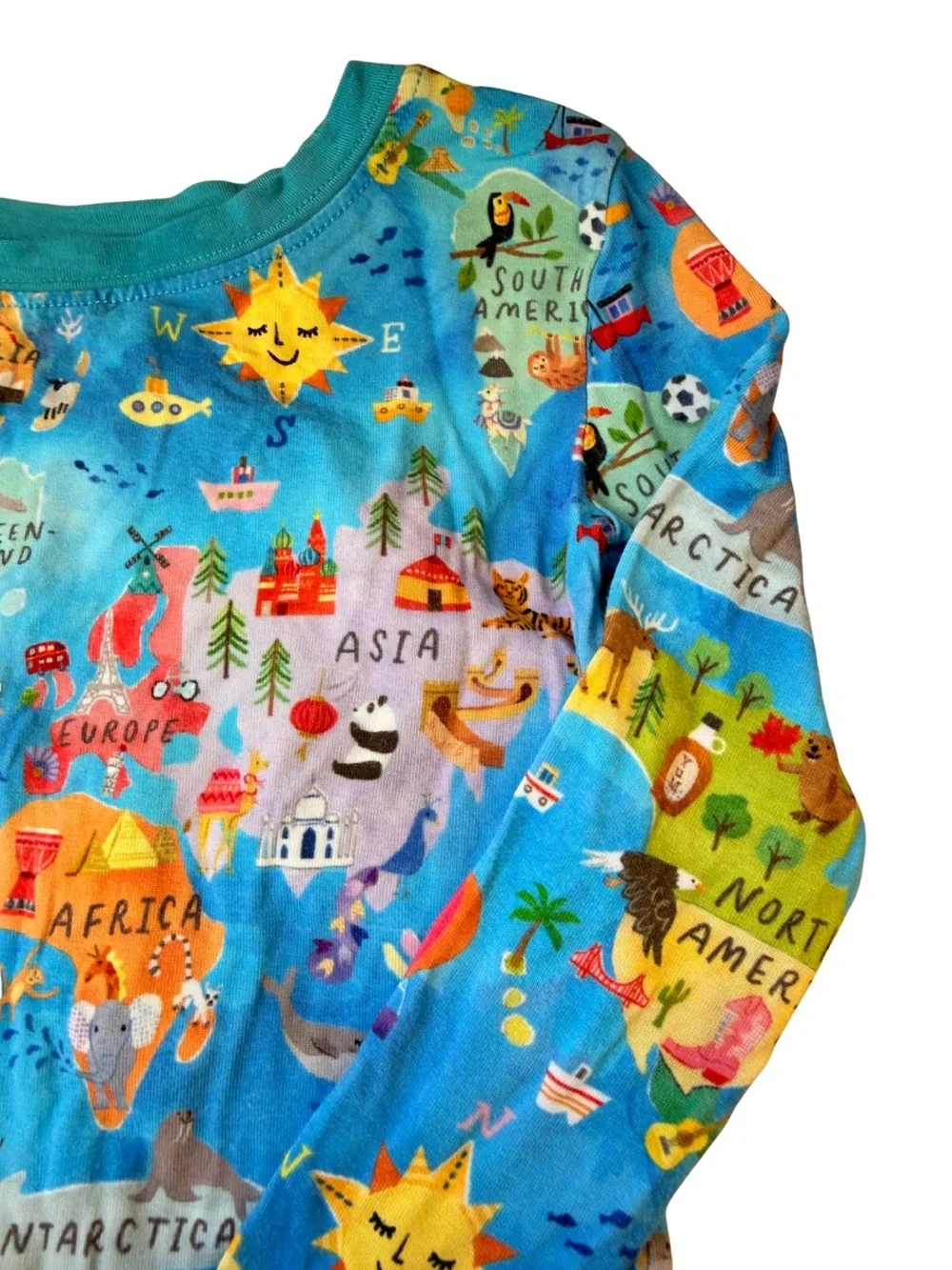 ✈️ Little Sleepies Kids Long Sleeve World Map Globe Print Pajama Top Unisex 3T
